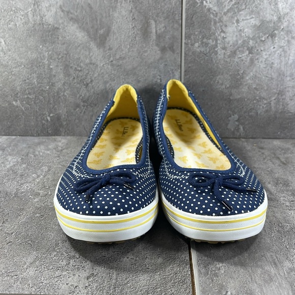 LL Bean Blue White Polka Canvas Flats Slip On Size 8 - Picture 2 of 8